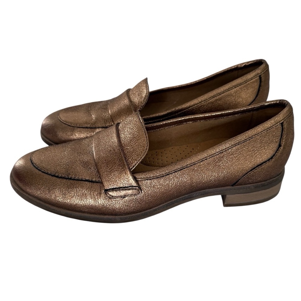 Clarks Metallic Bronze Genuine Leather Slip On Loafers Size 7.5